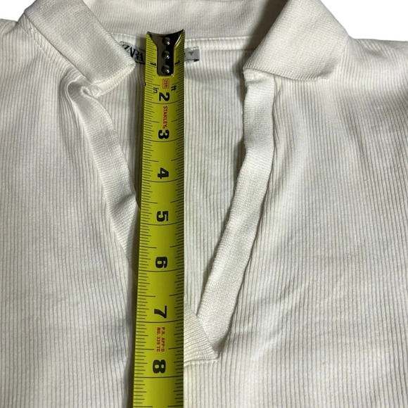Zara  crop top . Women XXS deep Vee,cotton knit,rib,short sleeve,shirt collar - Picture 8 of 10
